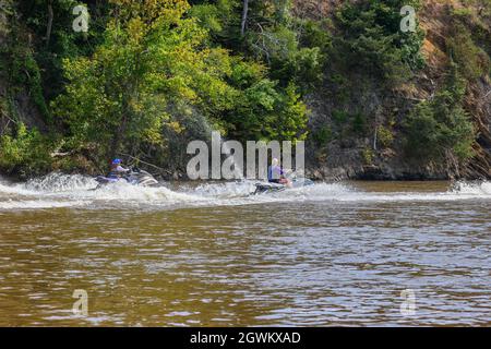 Newport, Tennessee, USA - September 4,2021:People on jet skis having fun racing on the French Board River in Tennessee Stock Photo