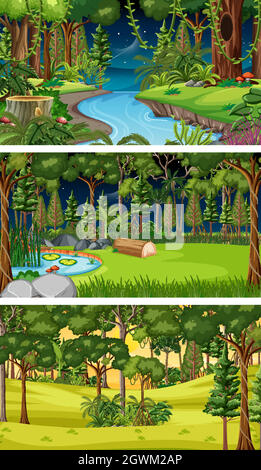 Three different nature horizontal scenes Stock Vector