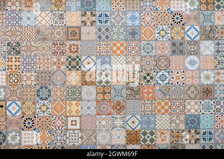 colorful tile pattern, patchwork design of portuguese tiles Stock Photo