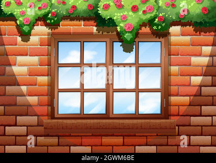 Sqaure window on brick wall Stock Vector