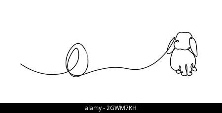 One continuous single drawn line art doodle Easter, hare, rabbit one line. Vector illustration. Easter eggs for Easter holidays. Isolated image of a h Stock Vector