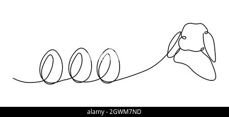 One continuous single drawn line art doodle Easter, hare, rabbit one line. Vector illustration. Easter eggs for Easter holidays. Isolated image of a h Stock Vector