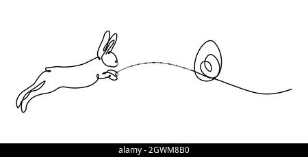 One continuous single drawn line art doodle Easter, hare, rabbit one line. Vector illustration. Easter eggs for Easter holidays. Isolated image of a h Stock Vector
