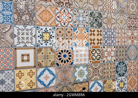 colorful tile pattern, patchwork design of portuguese tiles Stock Photo