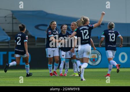 Manchester, UK. 03rd Oct, 2021. Manchester City Academy Stadium, Manchester, 3rd October 2021 Barclays FA Women's Super League- Manchester City Women vs West Ham Women Yui Hasegawa of West Ham Women celebrates scoring the 2nd goal of the game against Manchester City Women. Credit: Touchlinepics/Alamy Live News Stock Photo
