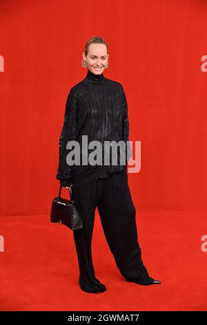 Model Amber Valletta on the runway at the Balenciaga fashion show