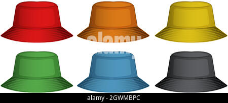 Bucket hats in six different colors Stock Vector