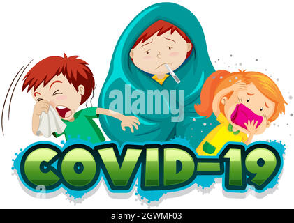 Covid 19 sign template with sick children Stock Vector