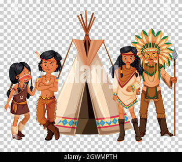 Native American family and teepee Stock Vector