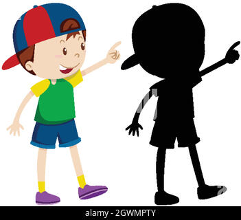 Cute boy wearing cap in colour and silhouette Stock Vector