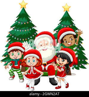 Santa Claus with children wear Christmas costume cartoon character on white background Stock Vector