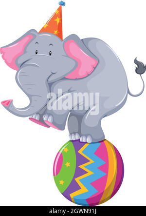 Happy elephant balancing on ball Stock Vector