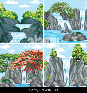 Four background scenes with waterfall and river Stock Vector Image ...