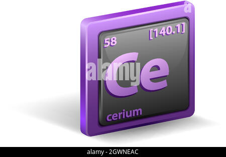 Cerium chemical element. Chemical symbol with atomic number and atomic mass. Stock Vector