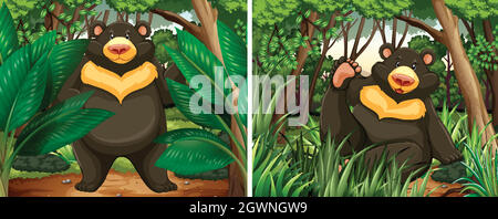 Grizzly bears in the forest scene illustration Stock Vector Image & Art ...