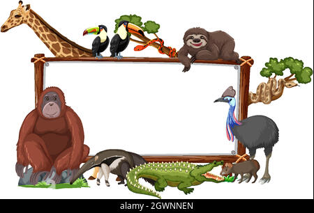 Empty banner with wild animals on white background Stock Vector