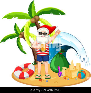 Santa Claus on the beach island for Summer Christmas Stock Vector