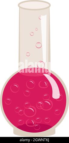 Witch flask with boiling pink liquid and bubbles. Halloween potion party decoration or love potion for Valentine Day Stock Vector