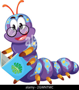 Purple caterpillar reading book Stock Vector