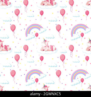 Seamless pattern cute unicorn with rainbow and balloon Stock Vector