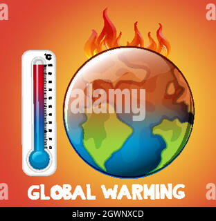 Global warming with earth on fire Stock Vector