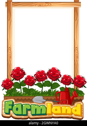 Border template design with red roses in the garden Stock Vector