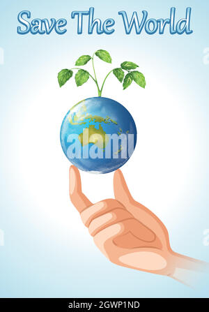 Save the world design with earth and plant Stock Vector