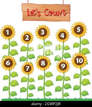 Lets count poster with sunflowers Stock Vector