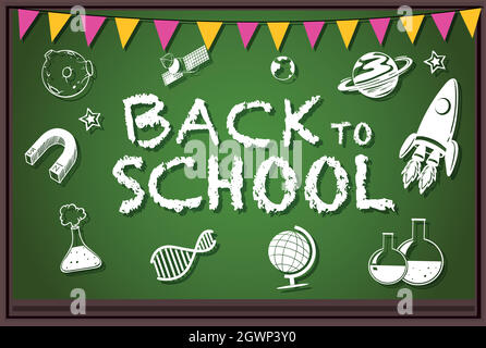 Back to school theme with writing on board Stock Vector