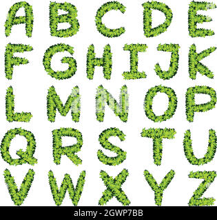 Alphabet design in green leaves Stock Vector