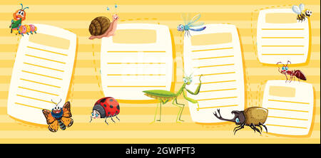 Set of yellow insect notes Stock Vector