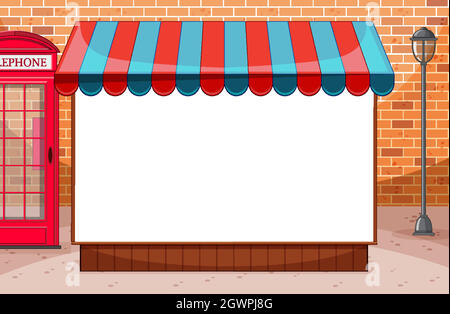 Blank banner with awning in city on brick wall scene Stock Vector
