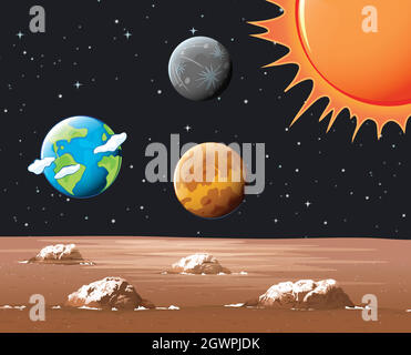 Different planets in solar system Stock Vector