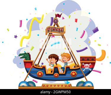 Children riding on viking Stock Vector