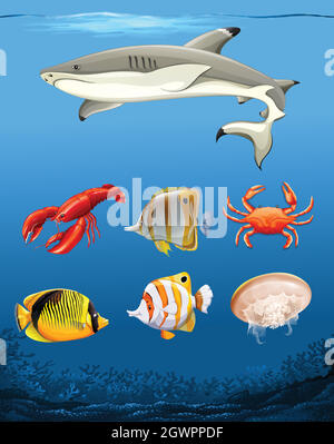 Many fish underwater theme Stock Vector