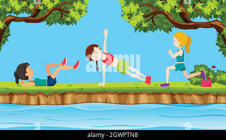 Young woman exercise in nature Stock Vector