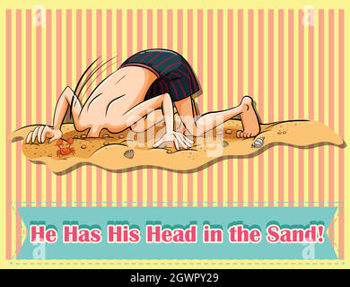 Idiom head in the sand Stock Vector