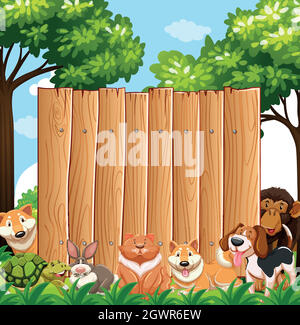 Board template with wild animals in zoo illustration Stock Vector Image ...