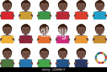 Men hold a panel of Sustainable Development Goals. Vector illustration isolated on white background. Stock Vector