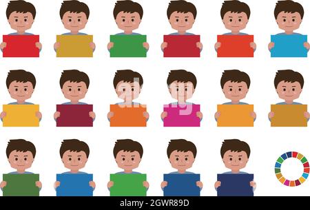 Men hold a panel of Sustainable Development Goals. Vector illustration isolated on white background. Stock Vector
