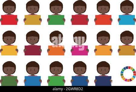 Women hold a panel of Sustainable Development Goals. Vector illustration isolated on white background. Stock Vector
