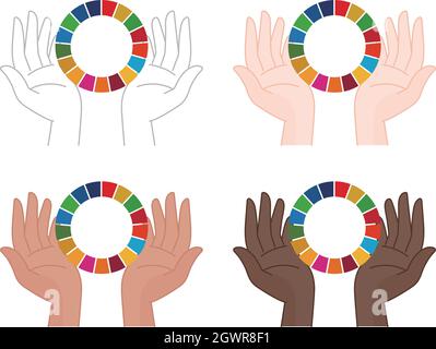 Set of symbol icons for a bright future inspired by Sustainable Development Goals. Vector illustration isolated on white background. Stock Vector