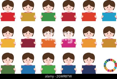 Women hold a panel of Sustainable Development Goals. Vector illustration isolated on white background. Stock Vector