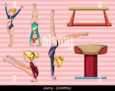 Sticker set for women doing gymnastics Stock Vector