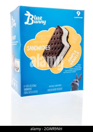 Winneconne, WI -12 September 2021:  A package of Blue bunny ice cream sandwiches on an isolated background Stock Photo
