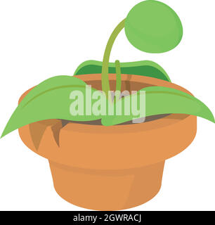 Plant in pot icon, cartoon style Stock Vector