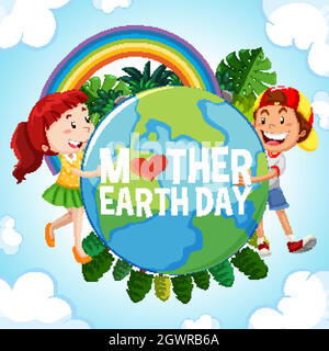 Poster design for mother earth day with happy kids in background Stock Vector