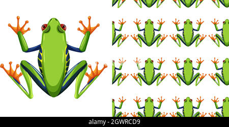 Red-eyed tree frog isolated on white background and seamless Stock Vector