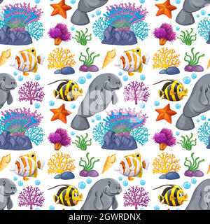 Seamless background design with sea creatures Stock Vector