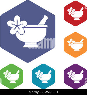 Mortar and pestle pharmacy icons set Stock Vector